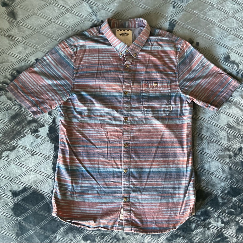 Vans Off the Wall collared striped button-up short sleeve shirt sz L